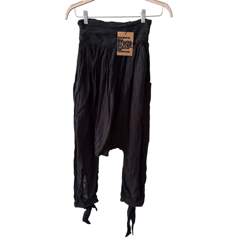 NWT One Teaspoon Sz Small Black Harem Drop Crotch Tie Hem Boho Dance Beach Pants